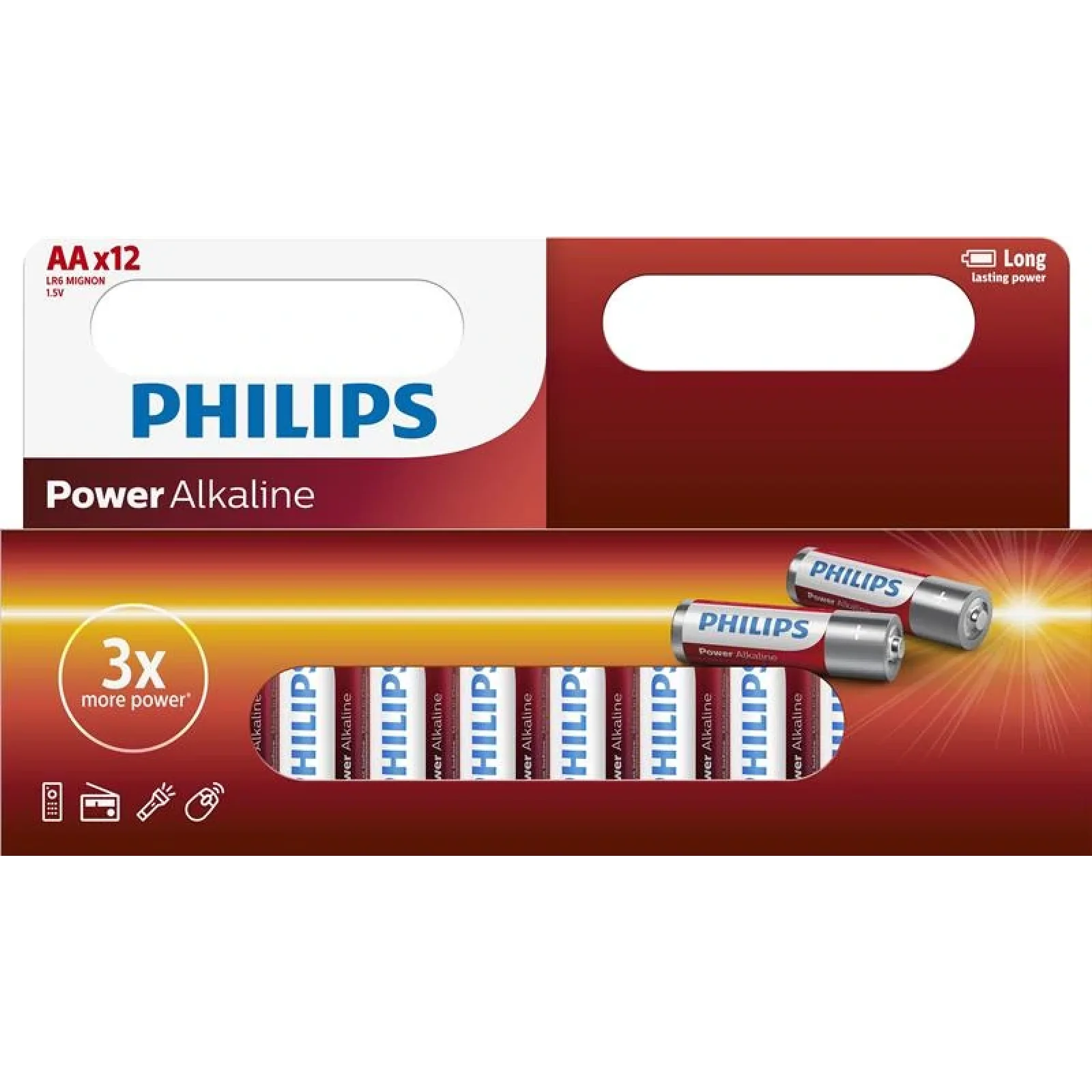 Батарейка Philips Power Alkaline AA щелочная блистер, 12 шт, LR6P12W/10 UA